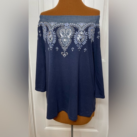 Chico's Tops - Chico’s Embroidered Off-The-Shoulder Top Size Medium (8)